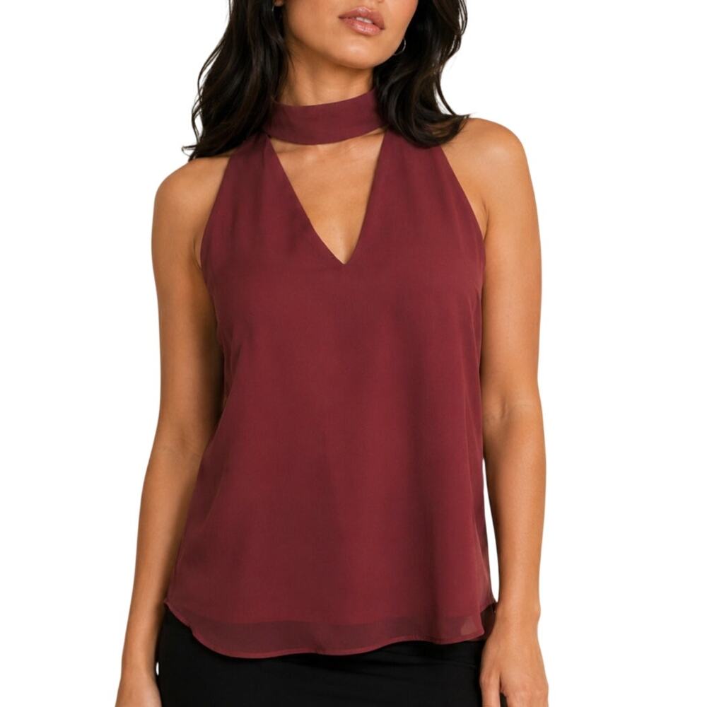 Wet Seal Maroon Choker Neck Sleeveless Blouse Medium Y2K Office Siren